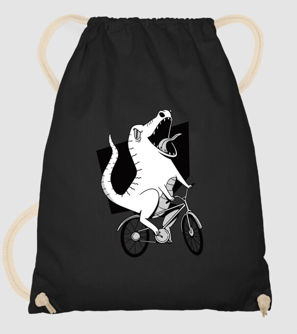 Dinozaur cu bicicletă model negru pe tricou