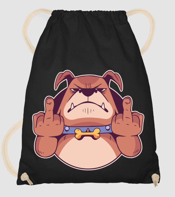 Bulldog arată degetul model negru pe tricou