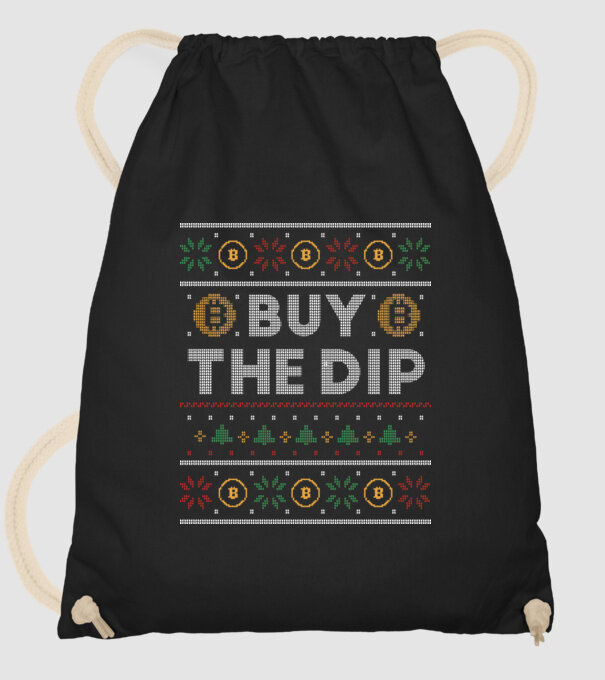 Buy the Dip Bitcoin Ugly Sweater model negru pe tricou