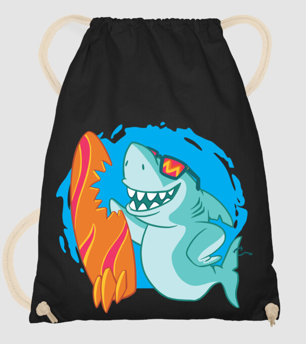 Mușcătură rechin Surf model negru pe tricou