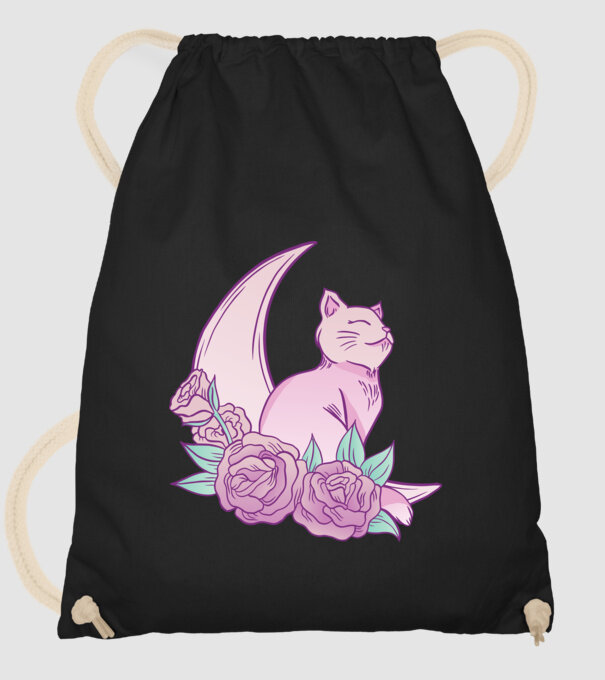 Pisică pe lună model negru pe tricou