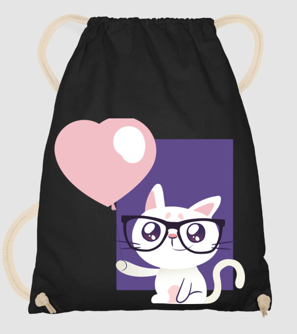 Inimă Pisică cu balon model negru pe tricou