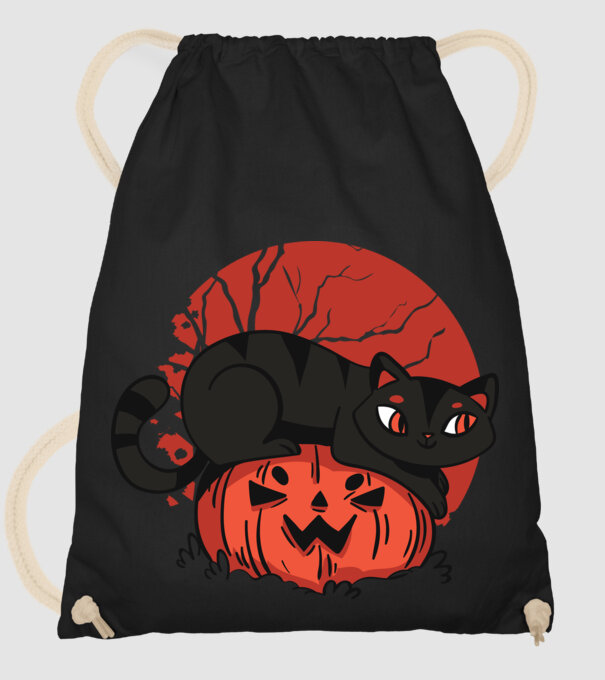 Pisică pe dovleac Halloween model negru pe tricou