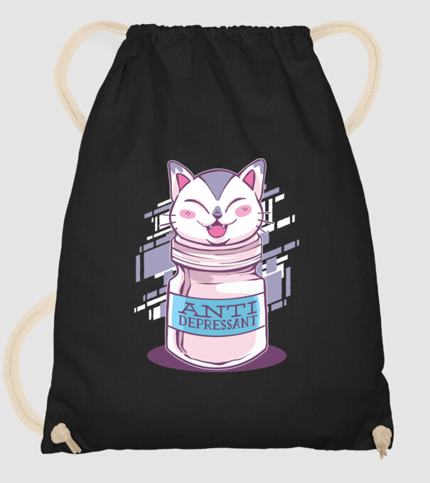 Tabletă antidepresivă pisică model negru pe tricou