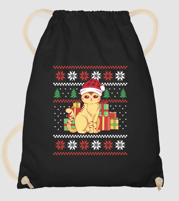 Pulover urât cu pisică model negru pe tricou
