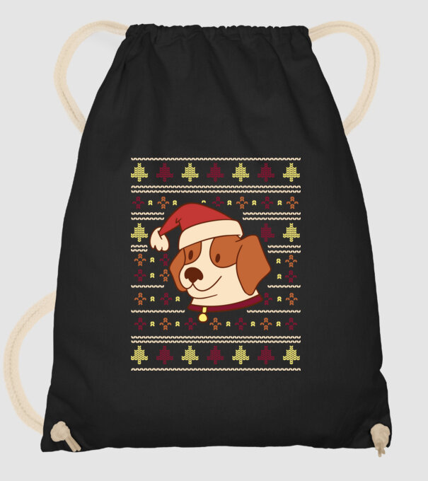 Pulover urât de Crăciun cu cățeluș drăguț model negru pe tricou
