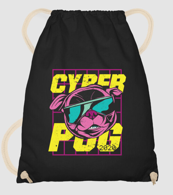Mops Cyber Pug model negru pe tricou
