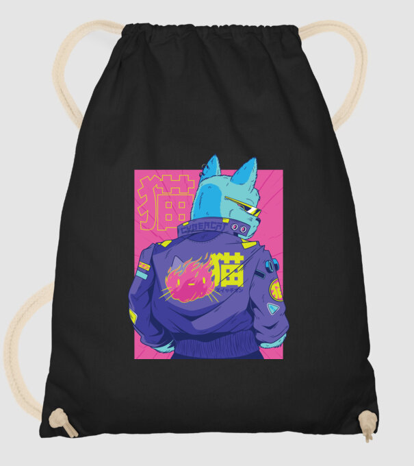 Pisică Cyberpunk model negru pe tricou