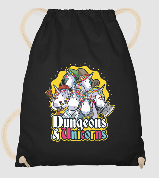 Dungeons and Unicorns model negru pe tricou