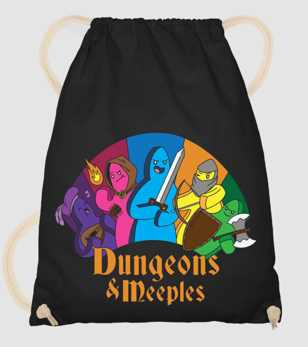 Dungeons Meeples model negru pe tricou