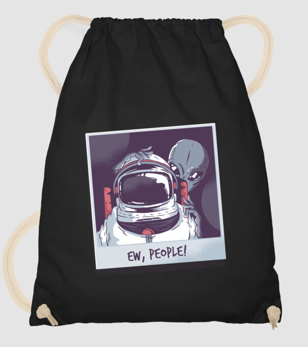 Ew, Oameni - Astronaut cu extraterestru model negru pe tricou