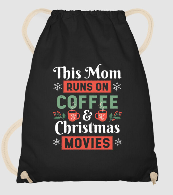 Această mamă funcționează cu cafea și filme de crăciun model negru pe tricou
