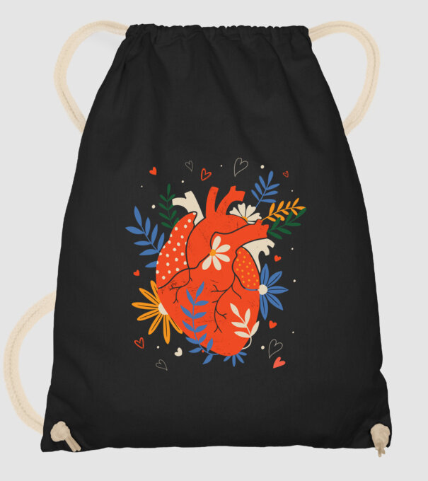 Inimă Floral model negru pe tricou