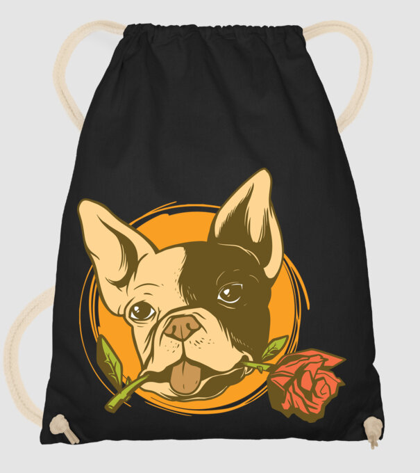 Bulldog francez cu trandafir model negru pe tricou