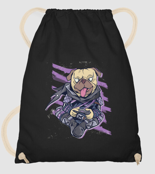 Mops Gamer model negru pe tricou