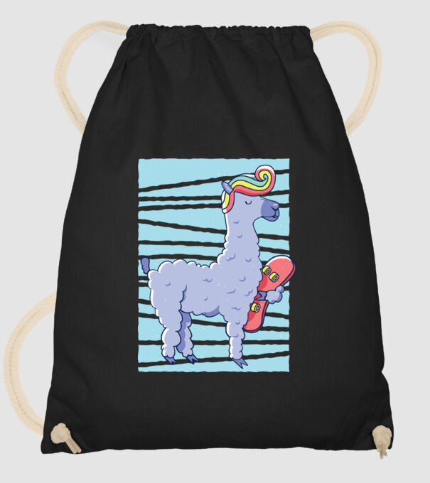 Lama Skateboarder model negru pe tricou