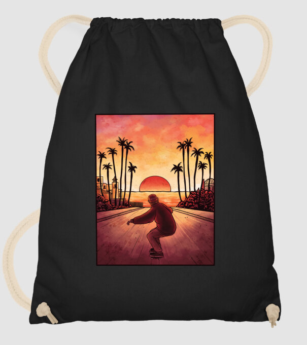Apus de soare Skateborder model negru pe tricou
