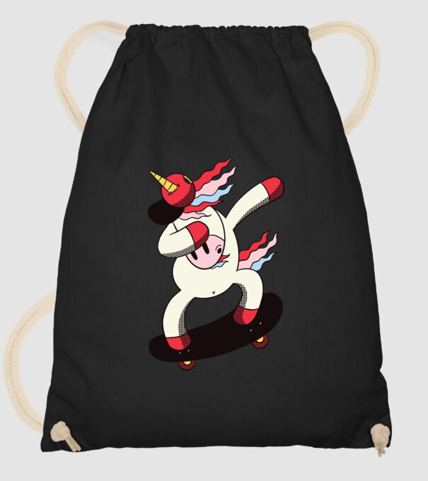 Skateboarder Unicorn DAB model negru pe tricou