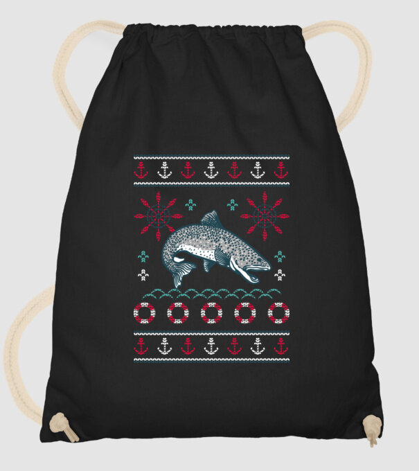 Pulover urât cu pește model negru pe tricou