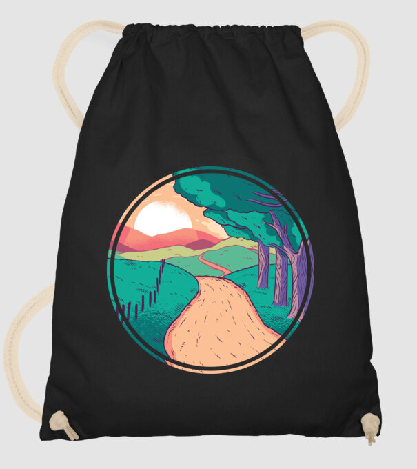 Drum spre casă la apus de soare model negru pe tricou