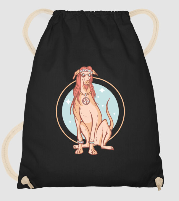 Câine Ogar Hippy model negru pe tricou