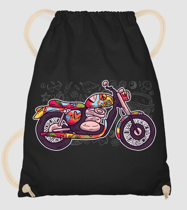 Motociclist Hippi model negru pe tricou
