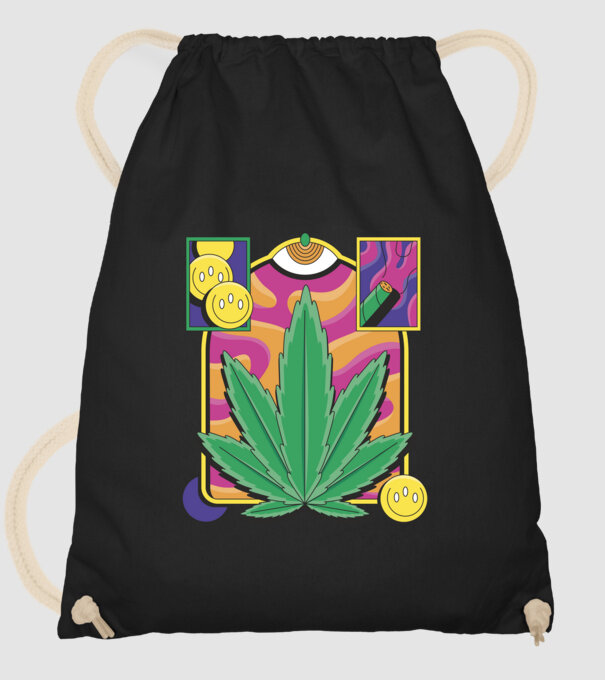Hippy Cannabis model negru pe tricou