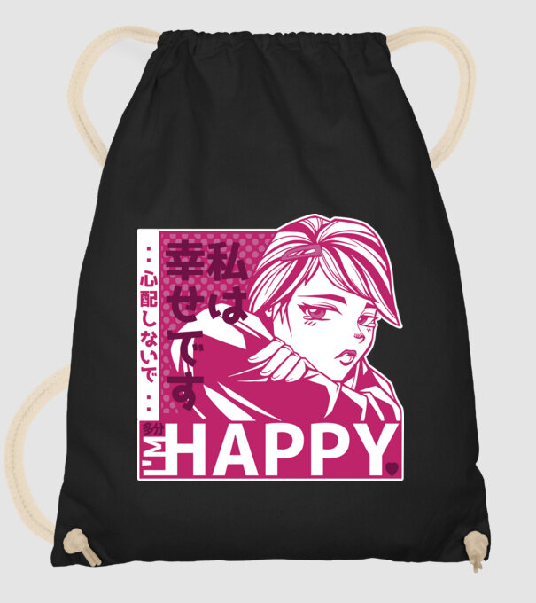 'I''m happy fată Anime antisocială' model negru pe tricou