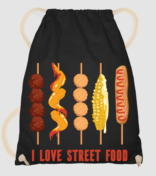 I Love Street Food model negru pe tricou