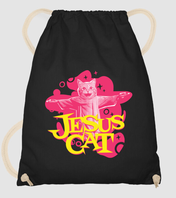 Jesus Cat model negru pe tricou