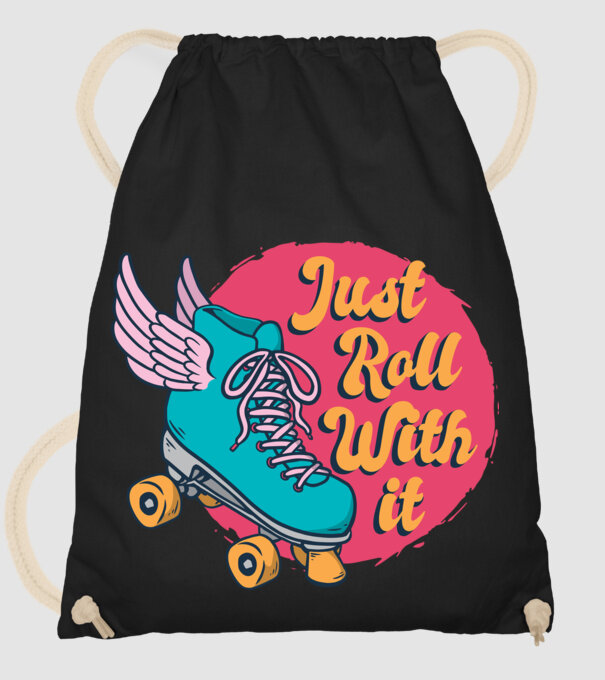 Just Roll with it - patine cu rotile model negru pe tricou