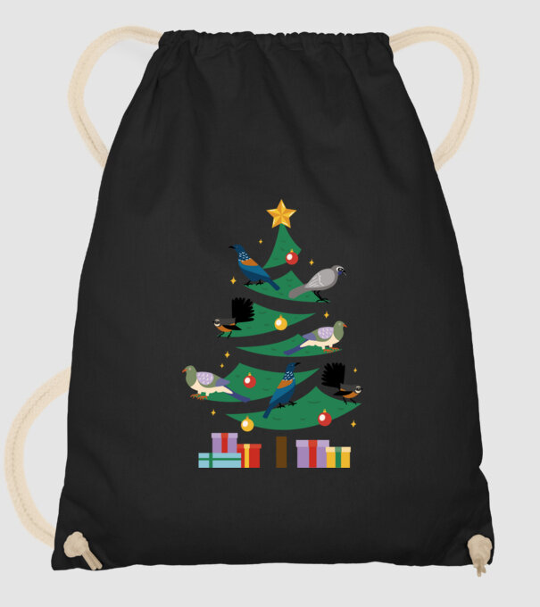 Pom de Crăciun cu păsări model negru pe tricou