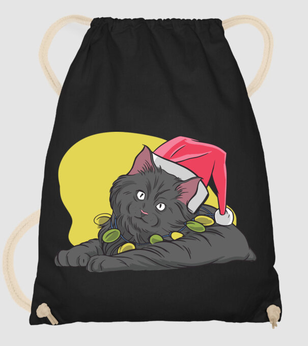 Pisică de Crăciun model negru pe tricou