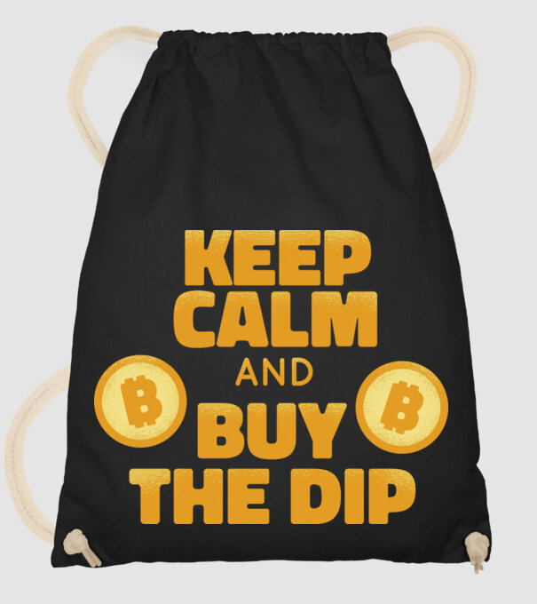 Keep calm and buy the dip Bitcoin model negru pe tricou