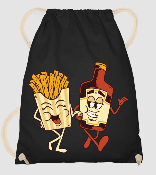 Ketchup + cartofi prăjiți model negru pe tricou