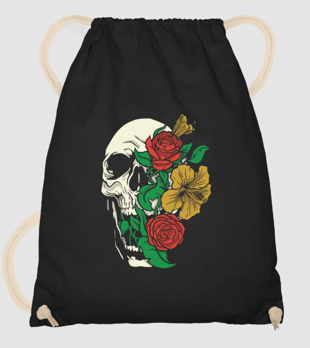Trandafir craniu model negru pe tricou