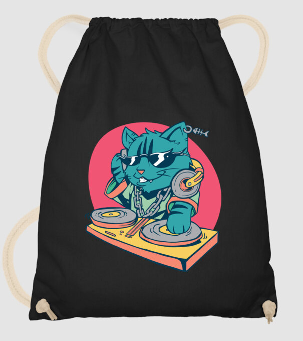 Pisică DJ model negru pe tricou