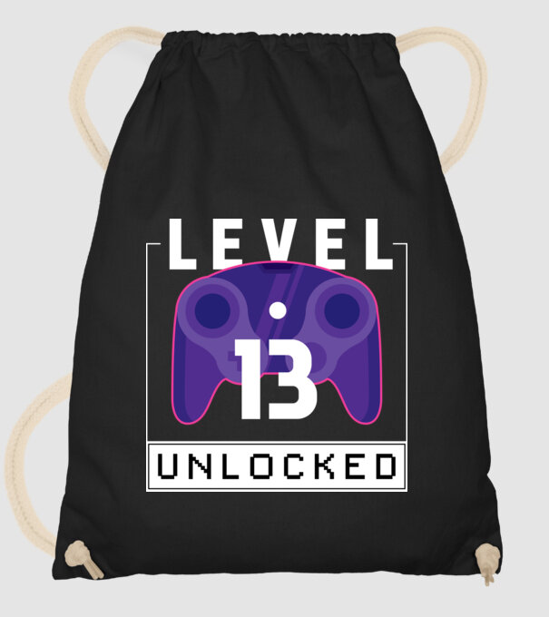 Level 13 Unlocked Gamer Birthday model negru pe tricou