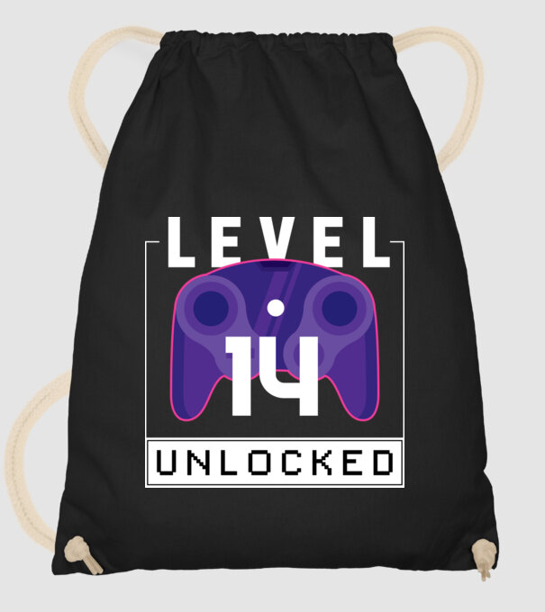 Level 14 Unlocked Gamer Birthday model negru pe tricou