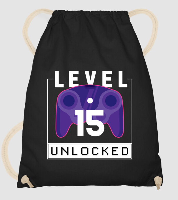 Level 15 Unlocked Gamer Birthday model negru pe tricou