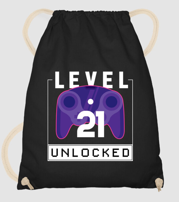 Level 21 Unlocked Gamer Birthday model negru pe tricou