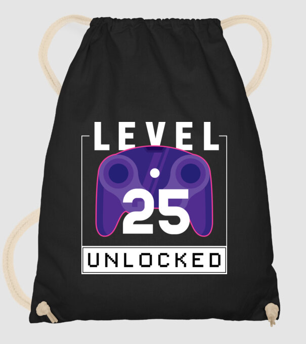 Level 25 Unlocked Gamer Birthday model negru pe tricou