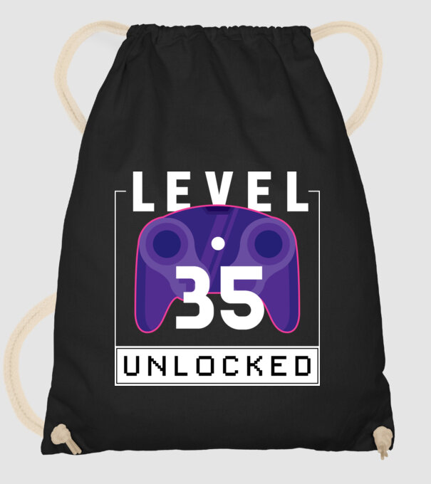 Level 35 Unlocked Gamer Birthday model negru pe tricou