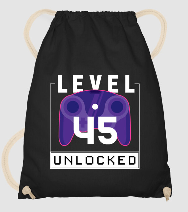 Level 45 Unlocked Gamer Birthday model negru pe tricou