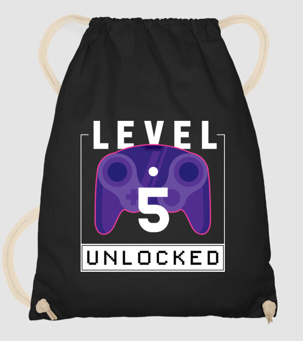 Level 5 Unlocked Gamer Birthday model negru pe tricou