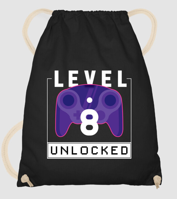 Level 8 Unlocked Gamer Birthday model negru pe tricou