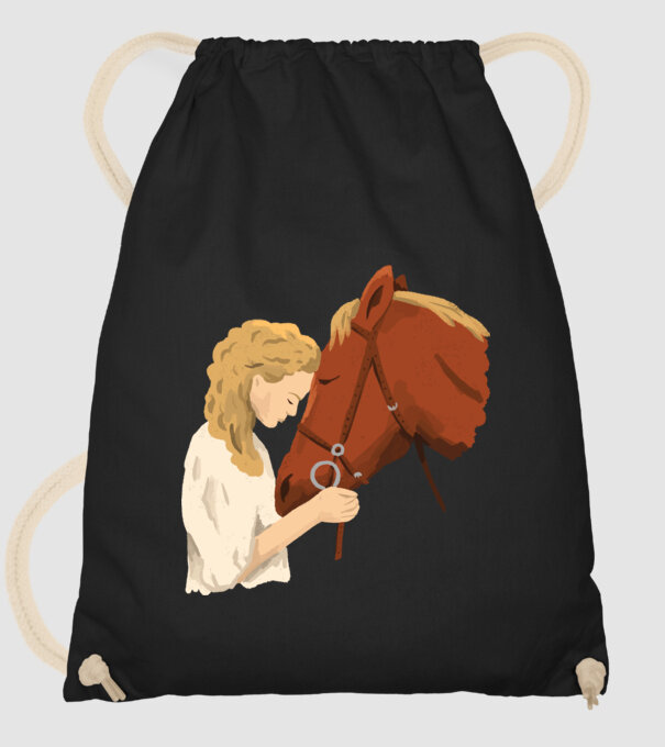 Fată cu cal model negru pe tricou