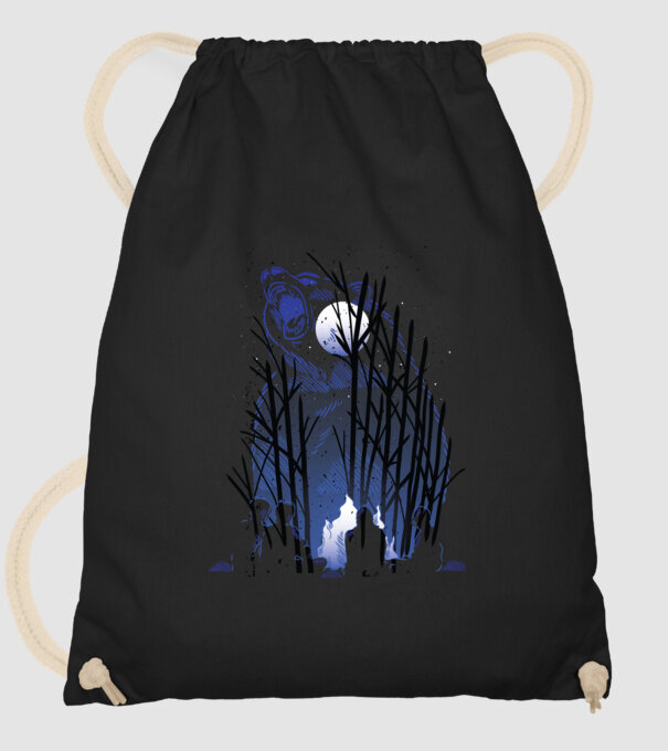 Urs în pădure noaptea model negru pe tricou