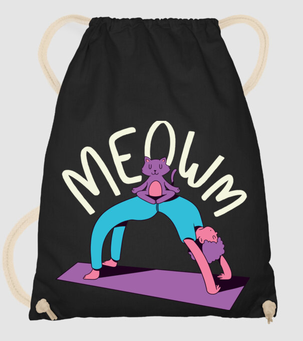 Meowm - Pisică Yoga model negru pe tricou