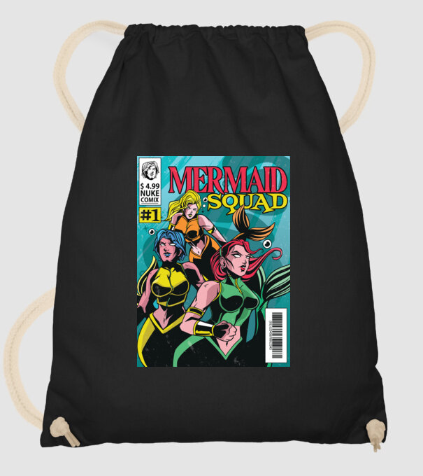 benzi desenate Mermaid Squad model negru pe tricou